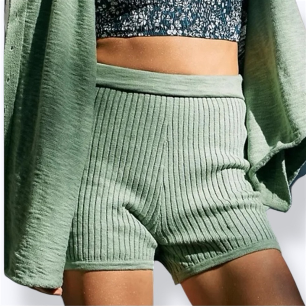 Free People Beach Zuma Sweater Shorts in Cool Moss High Rise Ribbed